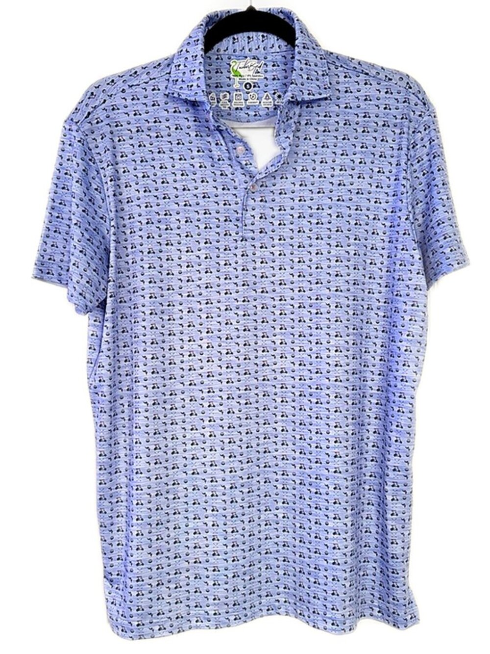 Tailorbyrd Golf Polo Shirt Golf Cart Clubs Print Performance Polo Blue Small